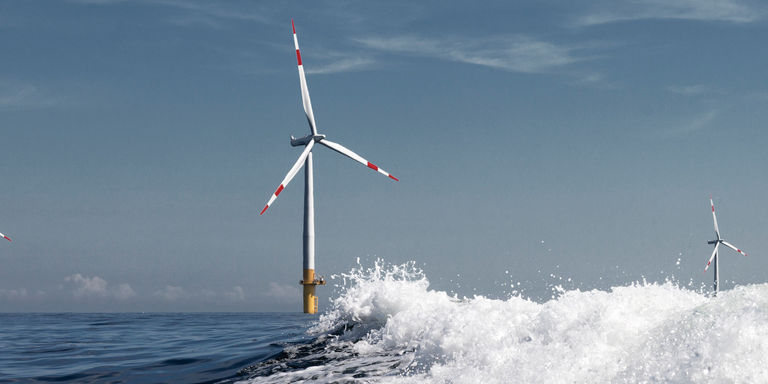Siemens Wind Power - Offshore D7 Relaunchkampagne Hintergrundbild Motiv Offshore Drei Windräder auf hoher See